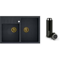 Zestaw Quadron Bill 120 zlewozmywak black diamond/elementy złote z kubkiem termicznym 420 ml (HCQB9062U8PVDG1, M0051)