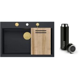 Zestawa Quadron Marc 110 zlewozmywak pure carbon/elementy złote z kubkiem termicznym 420 ml (HQM7650U7PVDG1, M0051)
