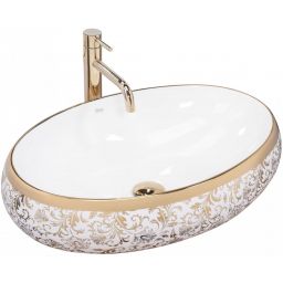 Rea Meryl umywalka 60x40,5 cm owalna nablatowa biała-złota REA-U5054