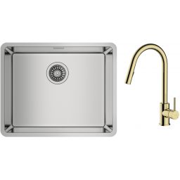 Zestaw Teka Be Linea RS15 50.40 zlewozmywak 54x44 cm z baterią kuchenną Oltens Litla stal polerowana/złoty połysk (115000005, 35204800)