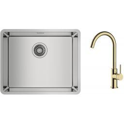 Zestaw Teka Be Linea RS15 50.40 zlewozmywak 54x44 cm z baterią kuchenną Oltens Skaft stal polerowana/złoty połysk (115000005, 35206800)