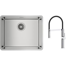 Zestaw Teka Be Linea RS15 50.40 zlewozmywak 54x44 cm z baterią kuchenną Oltens Borga stal polerowana/chrom/czarny (115000005, 35207100)