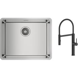 Zestaw Teka Be Linea RS15 50.40 zlewozmywak 54x44 cm z baterią kuchenną Oltens Borga stal polerowana/czarny mat (115000005, 35207300)