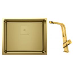 Zestaw Teka Flexlinea zlewozmywak stalowy 54x44 cm z baterią kuchenną ICO 915 mosiądz (115000023, 116030032)