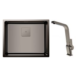 Zestaw Teka Flexlinea zlewozmywak stalowy z syfonem 54x44 cm grafit z baterią kuchenną ICC (115000024, 116030005)