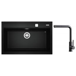 Zestaw Teka Nova XXL zlewozmywak Tegranit 79x51 cm czarny z baterią kuchenną UNI 9331 czarny mat (115230057, 116020023)
