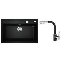 Zestaw Teka Nova XXL zlewozmywak Tegranit 79x51 cm czarny z baterią kuchenną ARK 938 czarny/chrom (115230057, 23938120N)