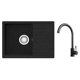 Zestaw Teka Comfor 45 S-TQ zlewozmywak 62x44 cm onyks z baterią kuchenną UNI 9310 czarna (115350000, 116030071)