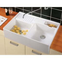 Villeroy & Boch Double-Bowl zlewozmywak ceramiczny 89,5x63 cm CeramicPlus Weiss Alpin Glossy 632391R1