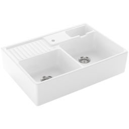 Villeroy & Boch Double-Bowl zlewozmywak ceramiczny 89,5x63 cm CeramicPlus Weiss Alpin Glossy 632391R1HL1