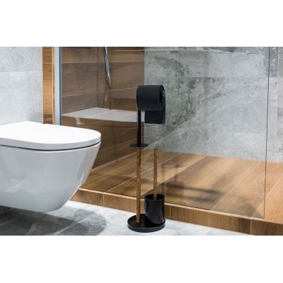 AWD Interior stojak na papier toaletowy ze szczotką WC czarny/drewno AWD02071666