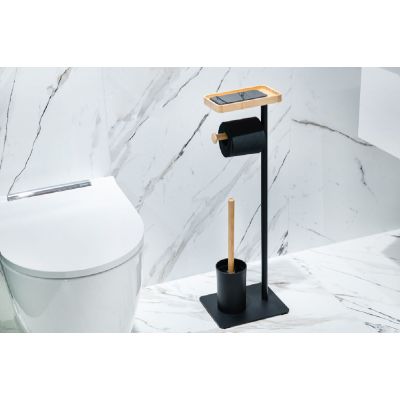 AWD Interior stojak na papier toaletowy ze szczotką WC czarny mat/brązowy AWD02071794