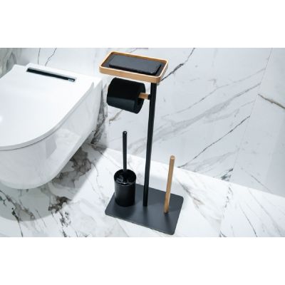 AWD Interior stojak na papier toaletowy ze szczotką WC czarny mat/brązowy AWD02071795