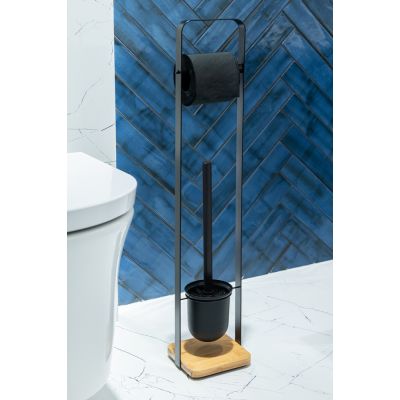 AWD Interior stojak na papier toaletowy ze szczotką WC czarny mat/bambus AWD02071806
