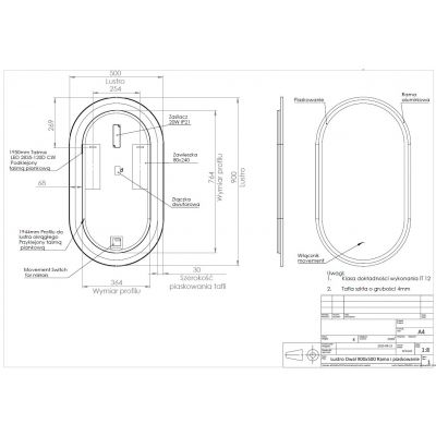 Comad Apollo 2 lustro 50x90 cm owalne z oświetleniem złoty LUSTRO APOLLO 2 900X500