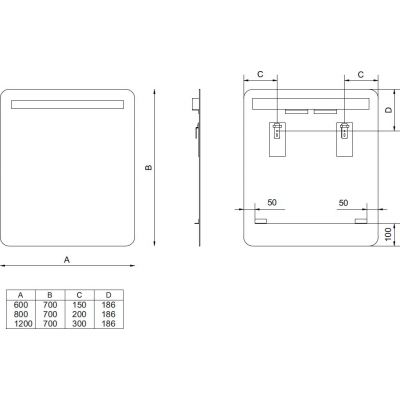 Comad Bianca lustro 60x70 cm prostokątne z oświetleniem LUSTRO BIANCA 60