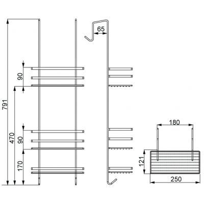 Hyggli Inox półka prysznicowa 25x12,1x79,1 cm zawieszana na kabinę czarna 50-115