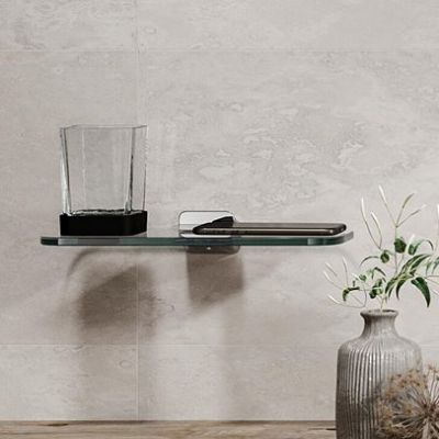 Geesa Shift półka szklana 30 cm z kubkiem na szczoteczki szkło przezroczyste/chrom 919902-02