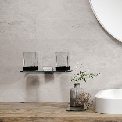 Geesa Shift półka szklana 30 cm z uchwytem na kubek podwójny szkło przezroczyste/chrom 919934-02