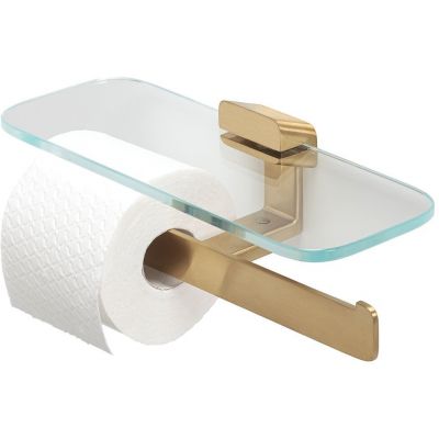 Geesa Shift uchwyt na papier toaletowy podwójny z półką złoto szczotkowane/szkło przezroczyste 919948-07