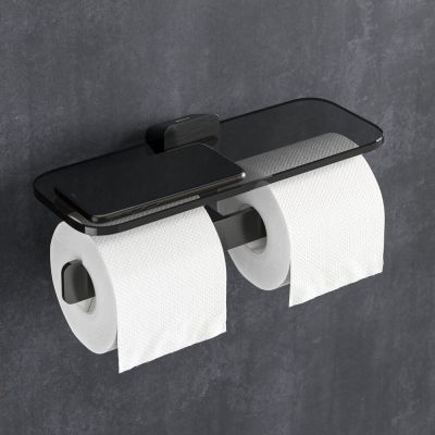 Geesa Shift uchwyt na papier toaletowy podwójny z półką czarny metal szczotkowany/szkło przydymione 919948-09-66
