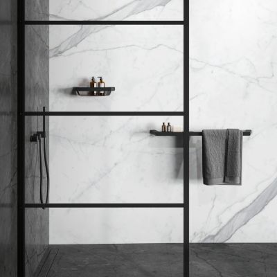 Geesa Shift wieszak na ręcznik 85 cm z półką czarny/szkło przezroczyste 919954-06-850