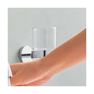 Grohe Essentials Cube kubek do mycia zębów z uchwytem ściennym szkło/chrom 40755001