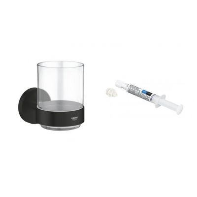 Zestaw Grohe Start kubek do mycia zębów czarny i klej montażowy QuickGlue (411942430, 41127000)