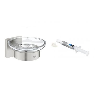 Zestaw Grohe Start Cube mydelniczka ścienna stal nierdzewna i klej montażowy QuickGlue (41096DC0, 41127000)
