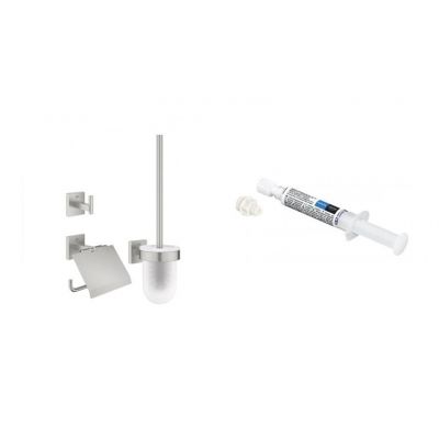 Zestaw Grohe Start Cube akcesoria łazienkowe 3 szt stal nierdzewna i klej montażowy QuickGlue (41123DC0, 41127000)