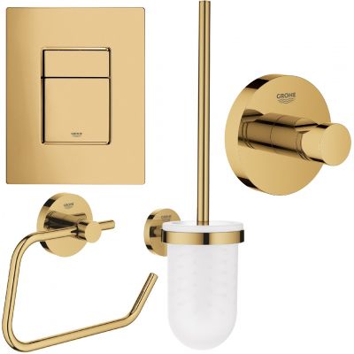 Zestaw Grohe Skate Cosmopolitan przycisk spłukujący z zestawem akcesoriów Essentials złoty (38732GL0, 40374GL1, 40364GL1, 40689GL1)