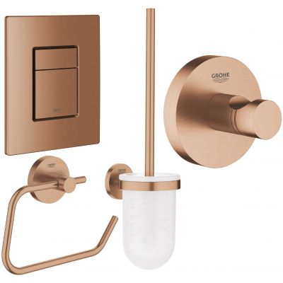 Zestaw Grohe Skate Cosmopolitan przycisk spłukujący z zestawem akcesoriów Essentials Brushed Warm Sunset (38732DL0, 40374DL1, 40364DL1, 40689DL1)