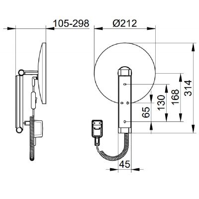 Keuco Cosmetic mirrors lusterko kosmetyczne 21,2x31,4 cm okrągłe z oświetleniem chrom czarny szczotkowany 17612139001