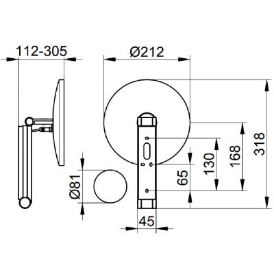 Keuco Cosmetic mirrors lusterko kosmetyczne 21,2x31,8 cm okrągłe z oświetleniem chrom czarny szczotkowany 17612139006