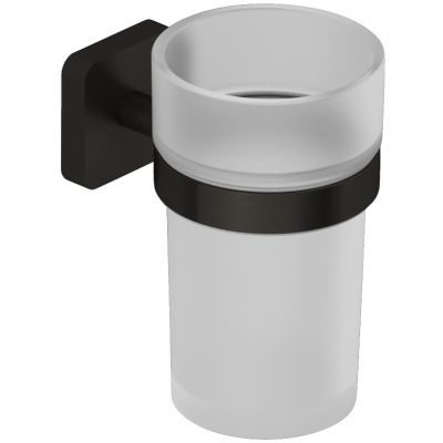 Kludi Vela S kubek na szczoteczki z uchwytem ściennym czarny szczotkowany 25975N2