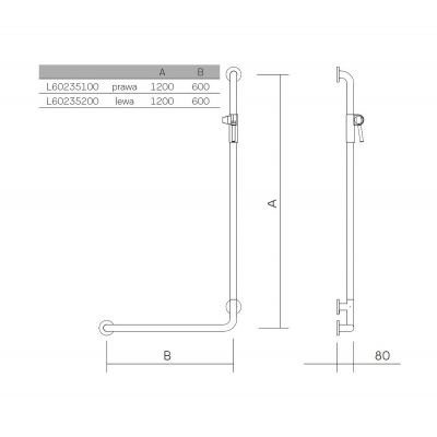 Koło Lehnen Concept Pro poręcz prysznicowa 120x60 cm jednoramienna lewa chrom L60235200