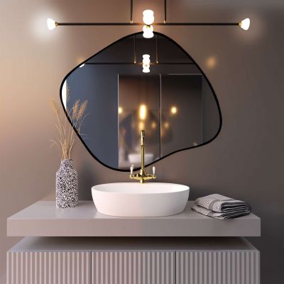 Smartwoods Tiny Borderbright Stain III lustro 100x86 cm z oświetleniem LED czarne barwa światła ciepła