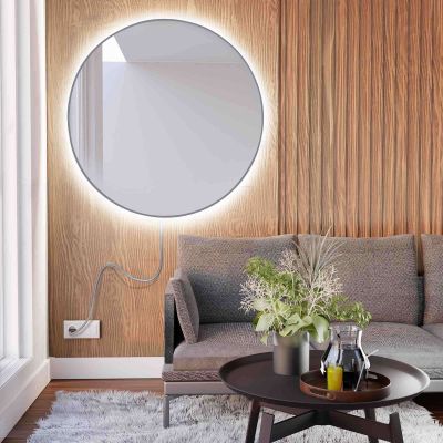 Smartwoods Electra lustro 50 cm okrągłe z oświetleniem LED srebrne barwa światła ciepła