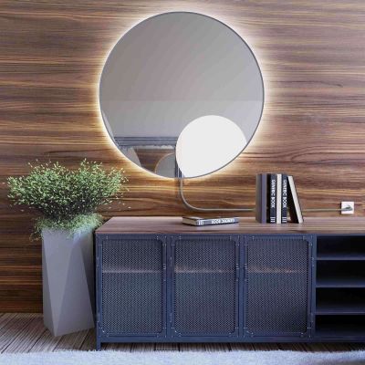 Smartwoods Electra lustro 50 cm okrągłe z oświetleniem LED srebrne barwa światła ciepła