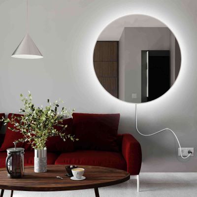 Smartwoods Electra lustro 90 cm okrągłe z oświetleniem LED białe barwa światła ciepła