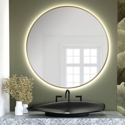 Smartwoods Bright lustro 100 cm okrągłe z oświetleniem LED złote barwa światła ciepła