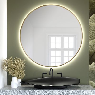 Smartwoods Bright lustro 70 cm okrągłe z oświetleniem LED złote barwa światła ciepła