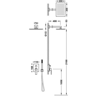 Tres Exclusive zestaw wannowo-prysznicowy podtynkowy z deszczownicą stal 20238004AC