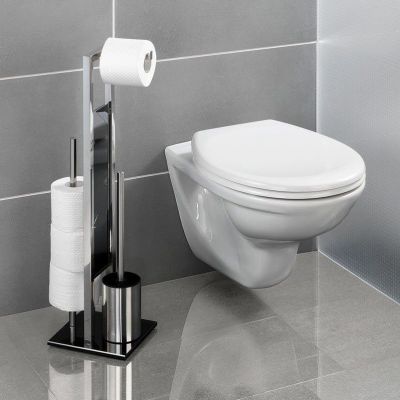 Wenko Rivalta stojak na papier toaletowy z uchwytem i szczotką do WC czarny/srebrny 22983100