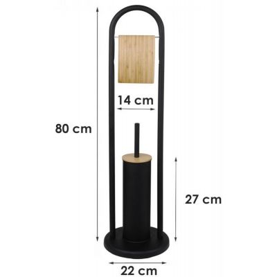 YokaHome Bakari stojak na papier toaletowy ze szczotką WC czarny-drewno P.BAKARI-BLK