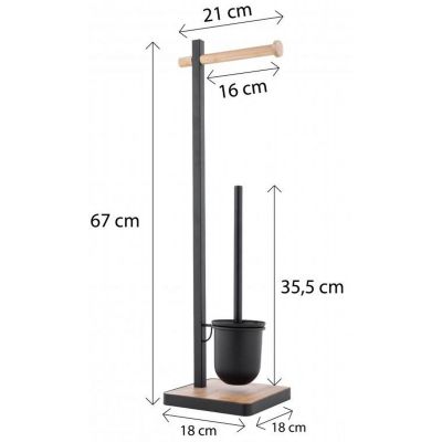 YokaHome Tobak stojak na papier toaletowy ze szczotką WC czarny-drewno P.TOBAK