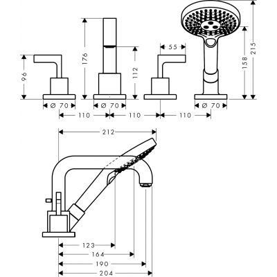 Axor Citterio bateria wannowo-prysznicowa nawannowa czarny chrom szczotkowany 39454340