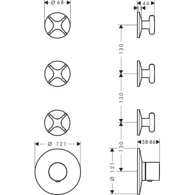 Axor One moduł termostatyczny do 3 odbiorników z uchwytami krzyżowymi chrom 48713000