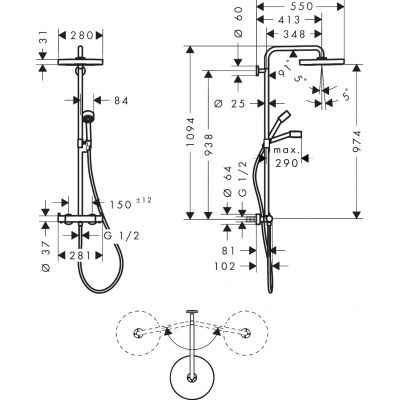 Axor One zestaw prysznicowy ścienny termostatyczny czarny 48795670