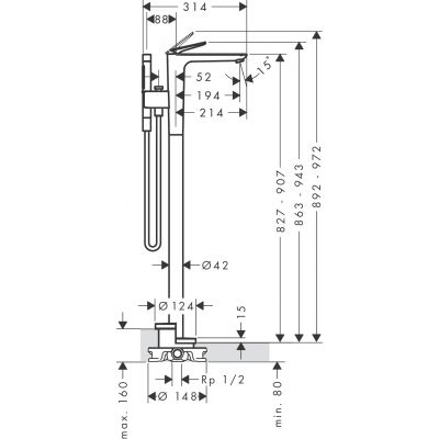 Axor Citterio C bateria wannowo-prysznicowa wolnostojąca czerwone złoto szczotkowane 49441310